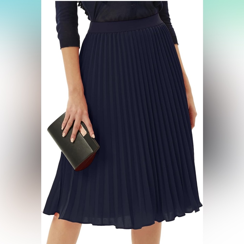 GRACE KARIN Women High Elastic Waist Pleated Chiffon Midi Swing A-line Skirt